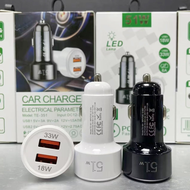 51W Dual Port QC3.0 USB 33W + 18W Fully Compatible Car Charger(Black) - Car Charger by PMC TechLife | Online Shopping South Africa | PMC TechLife | Buy Now Pay Later Mobicred