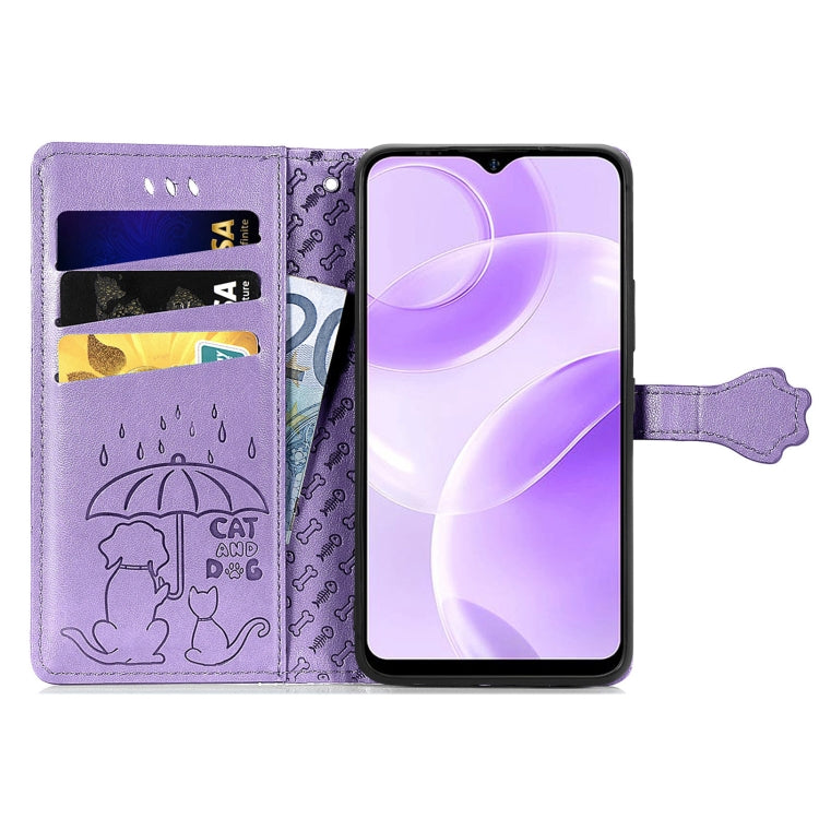 For Ulefone Note 15 Cat and Dog Embossed Leather Phone Case(Purple)