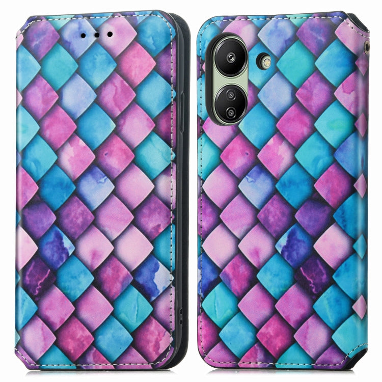 For Xiaomi Redmi 13C CaseNeo Colorful Magnetic Leather Phone Case(Purple Scales)
