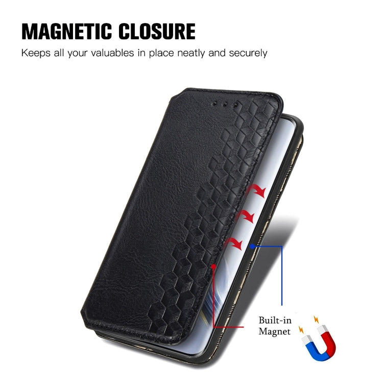 For Honor Magic6 Pro Cubic Grid Pressed Magnetic Leather Phone Case(Black)
