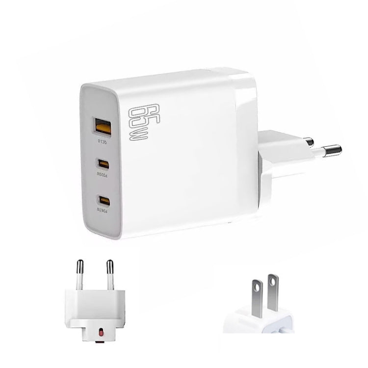 GAN 65W PD45W Dual Type-C / QC3.0 USB Multi Compatible Charger + 2m USB-C to USB-C Data Cable EU + US Plug White