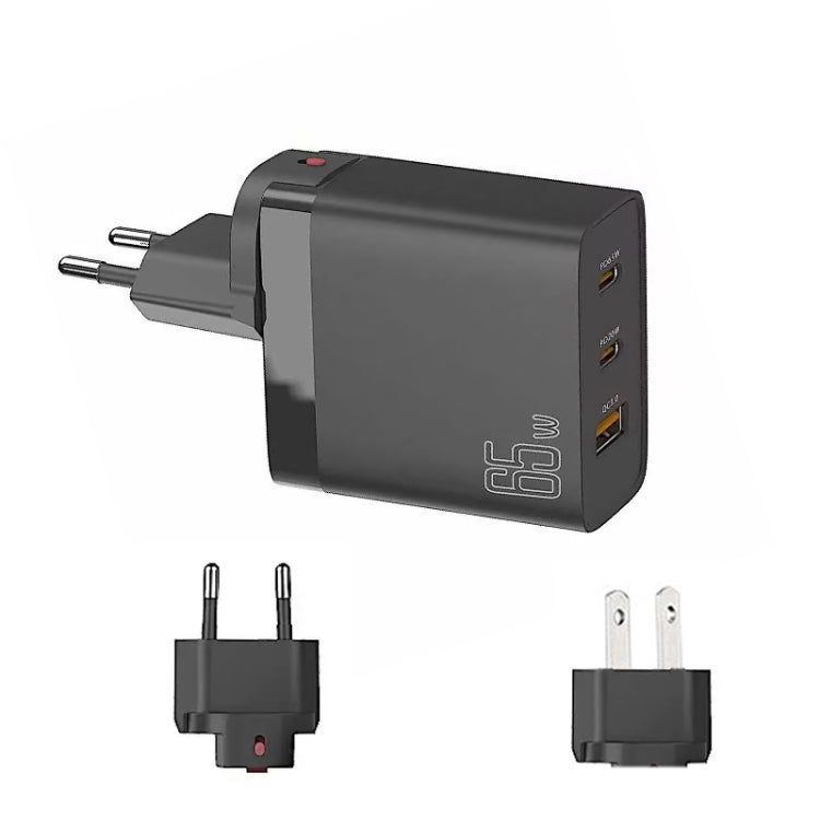 GAN 65W PD45W Dual Type-C / QC3.0 USB Multi Compatible Charger + 2m USB-C to USB-C Data Cable EU + US Plug Black