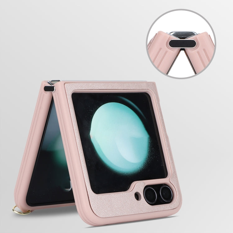 For Samsung Galaxy Z Flip5 5G Crossbody R20 Texture Leather Magsafe Phone Case(Pink)