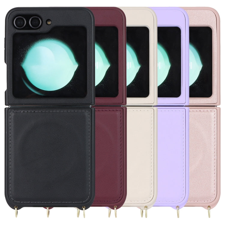 For Samsung Galaxy Z Flip5 5G Crossbody R20 Texture Leather Magsafe Phone Case(Pink)