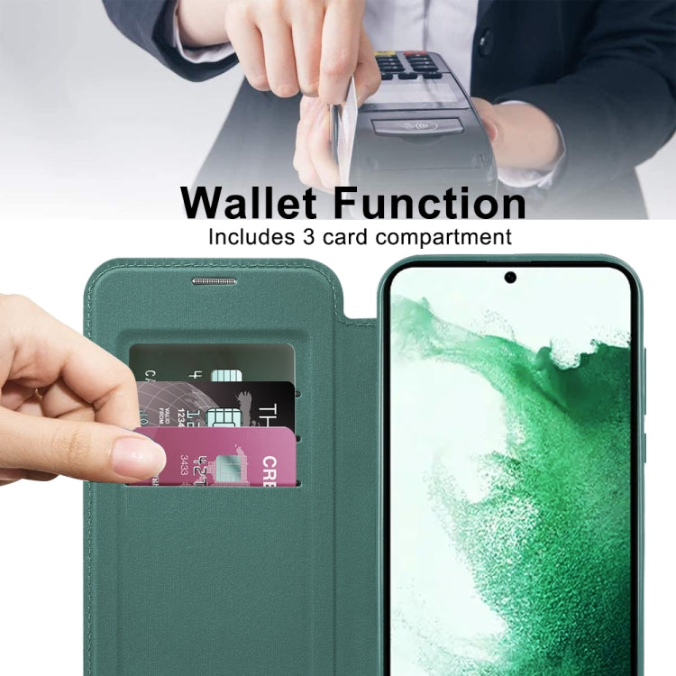 For Samsung Galaxy S22+ 5G Shield MagSafe RFID Anti-theft Leather Phone Case(Green)
