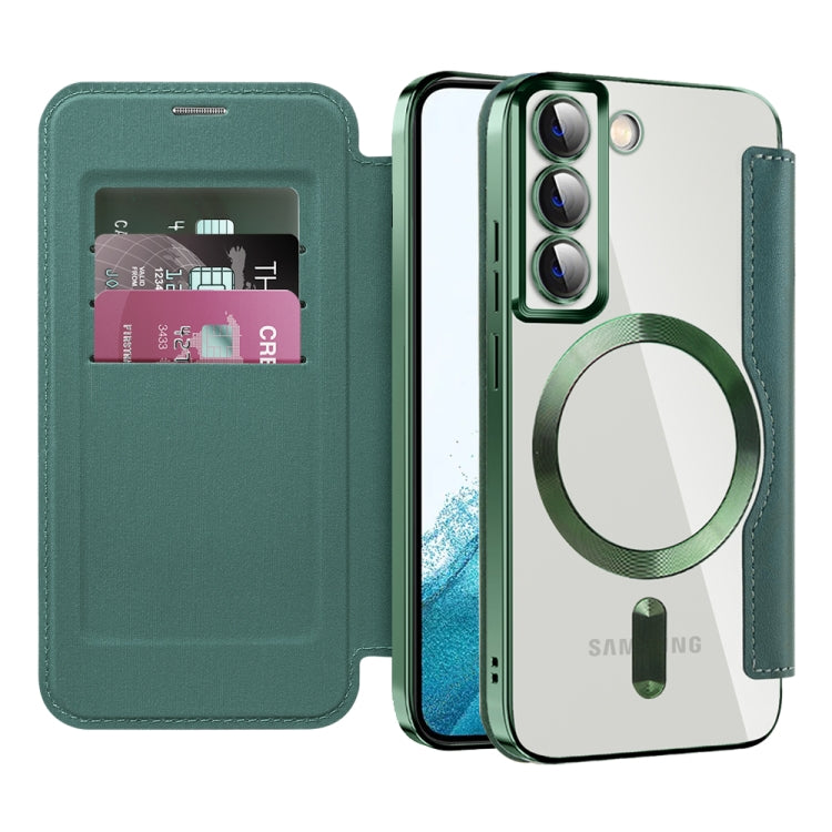 For Samsung Galaxy S22+ 5G MagSafe Magnetic RFID Anti-theft Leather Phone Case(Green)