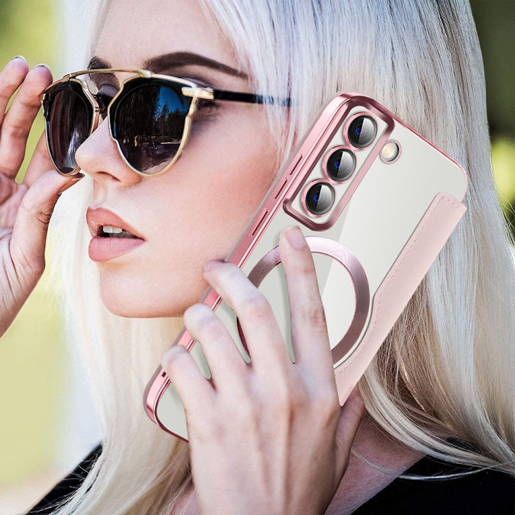 For Samsung Galaxy S22+ 5G MagSafe Magnetic RFID Anti-theft Leather Phone Case(Pink) - Galaxy S22 5G Cases by PMC TechLife | Online Shopping South Africa | PMC TechLife