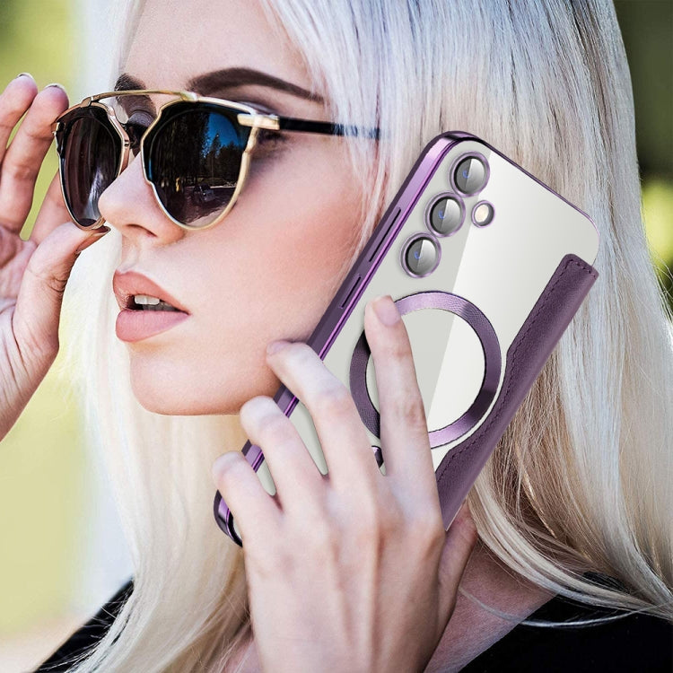 For Samsung Galaxy S23 FE 5G MagSafe Magnetic RFID Anti-theft Leather Phone Case(Purple) - Galaxy S23 FE 5G Cases by PMC TechLife | Online Shopping South Africa | PMC TechLife