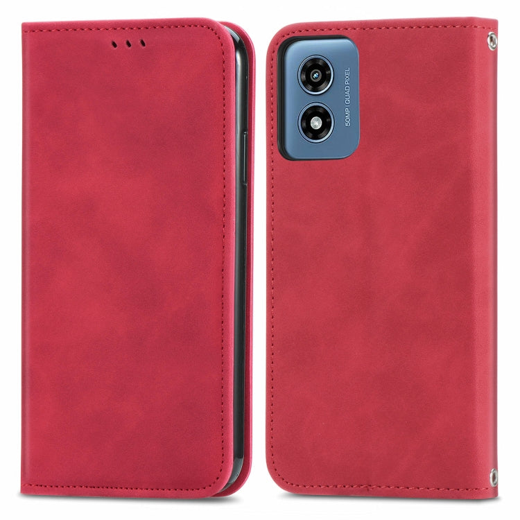 For Motorola Moto G Play 2024 Retro Skin Feel Magnetic Flip Leather Phone Case(Red)
