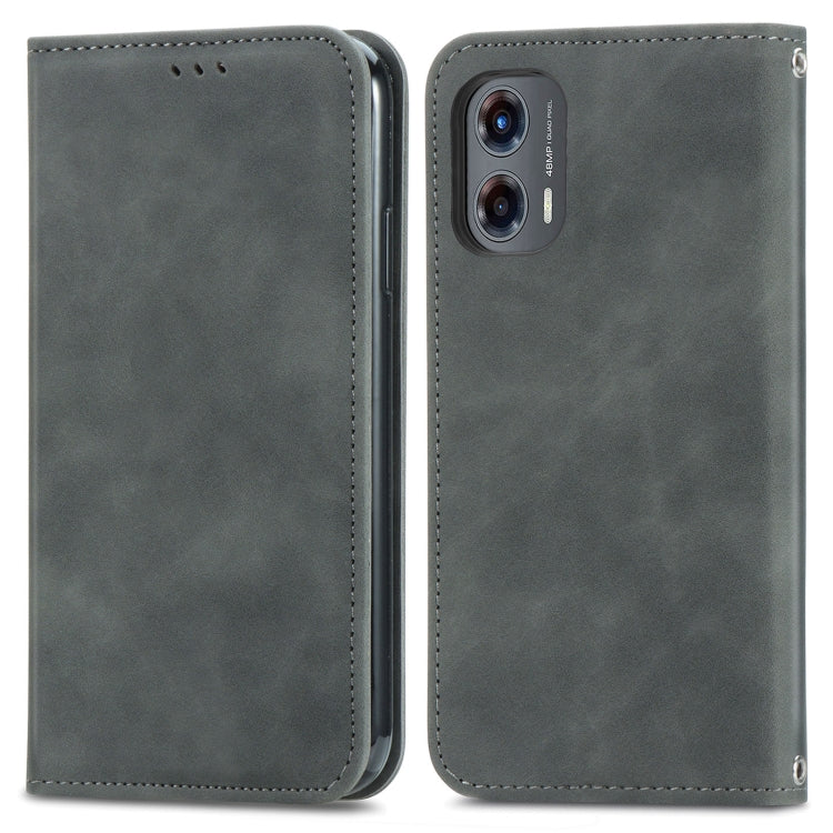 For Motorola Moto G Stylus 5G 2024 Retro Skin Feel Magnetic Flip Leather Phone Case(Grey)