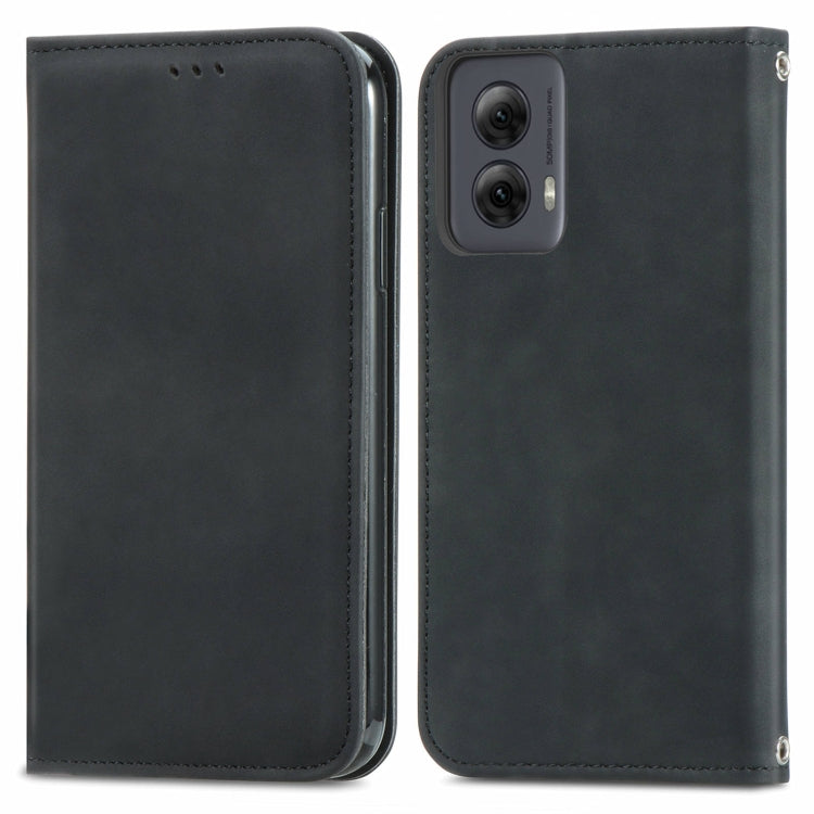 For Motorola Moto G Power 5G 2024 Retro Skin Feel Magnetic Flip Leather Phone Case(Black)