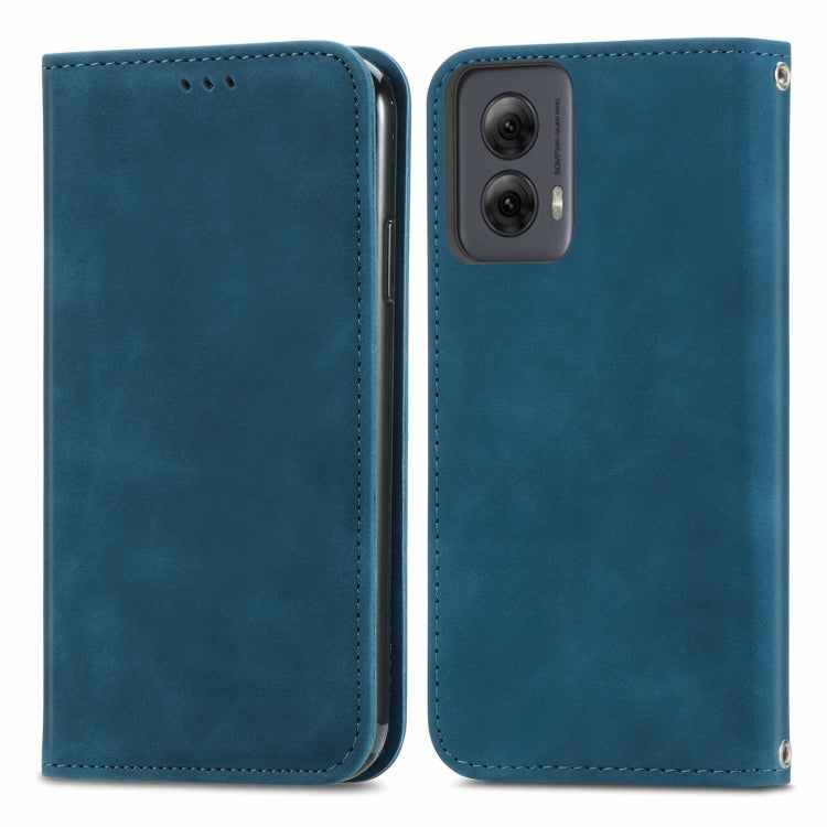 For Motorola Moto G Power 5G 2024 Retro Skin Feel Magnetic Flip Leather Phone Case(Blue)