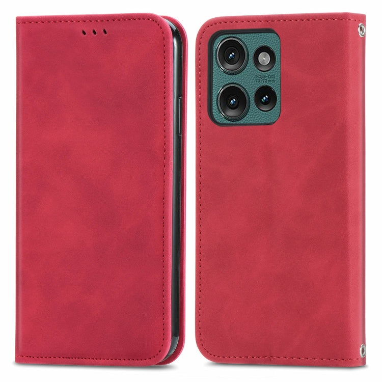 For Motorola Edge 2024 Retro Skin Feel Magnetic Flip Leather Phone Case(Red)