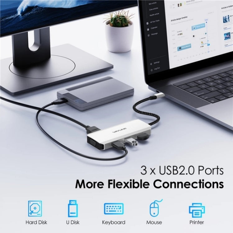 WAVLINK UMD304 Converter USB-C to Dual HD 4K 60Hz HUB 7-in-1 Laptop Docking Station