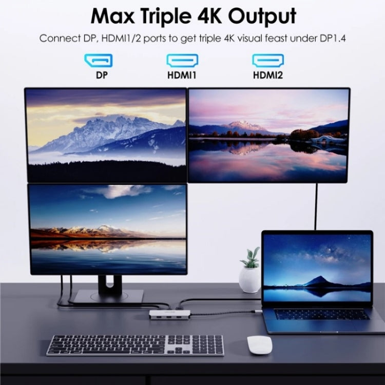 WAVLINK UMD304 Converter USB-C to Dual HD 4K 60Hz HUB 7-in-1 Laptop Docking Station
