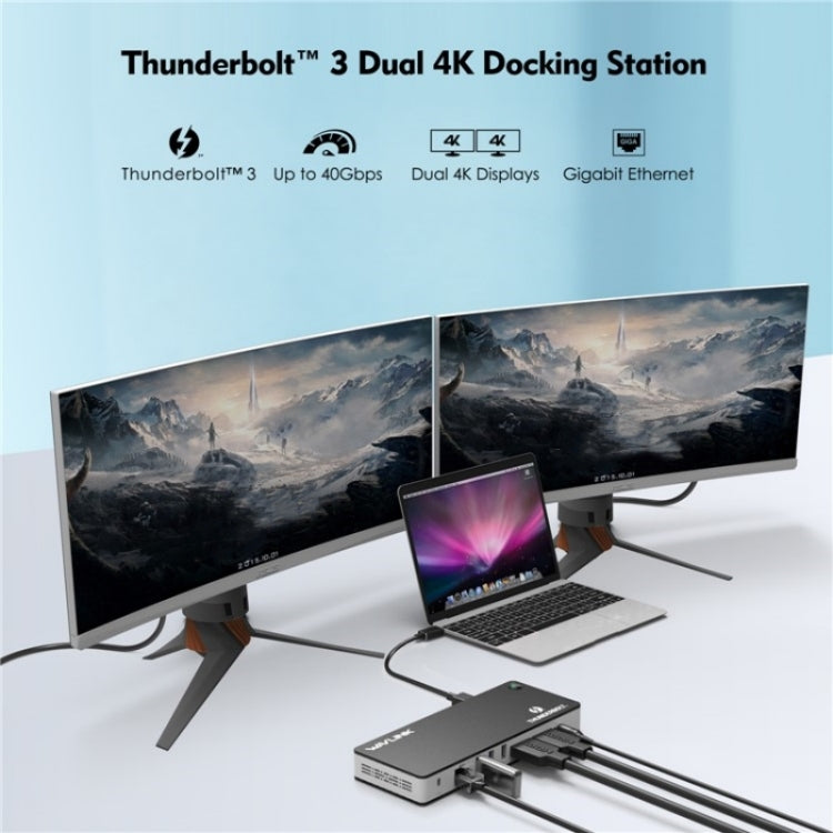 WAVLINK UTD21H 11 in 1 4K Dual DisplayPort Hub Converter Thunderbolt 3 Docking Station, Plug:EU Plug