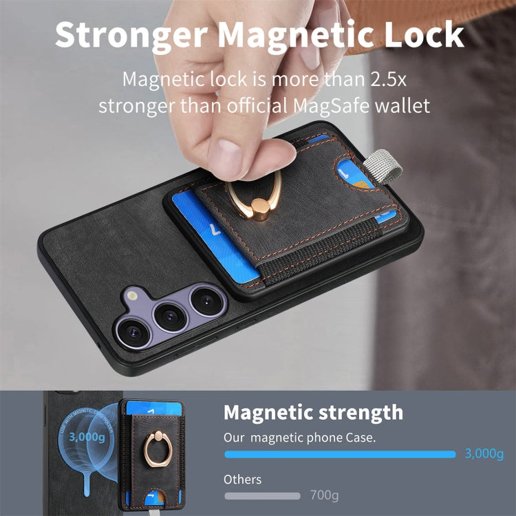 For Samsung Galaxy S25 5G Retro Splitable Magnetic Card Bag Leather Phone Case(Black)