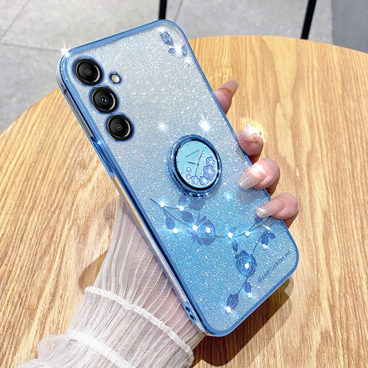 For Samsung Galaxy S25 Ultra 5G Gradient Glitter Immortal Flower Ring All-inclusive Phone Case(Blue)