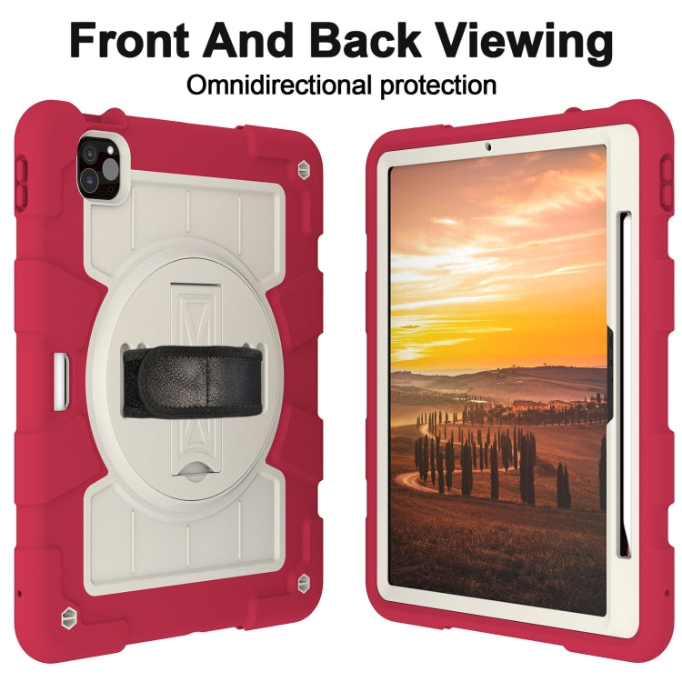For iPad Air 11 2025 / 2024 Silicone Hybrid PC Shockproof Tablet Case with Shoulder Strap(Feifan Magenta)