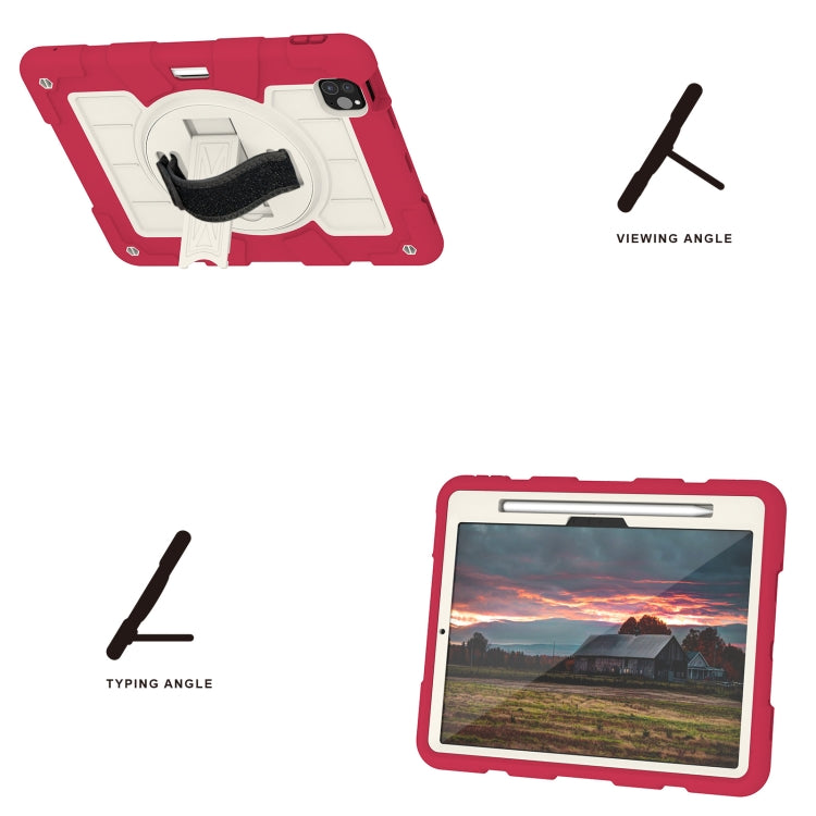 For iPad Air 11 2025 / 2024 Silicone Hybrid PC Shockproof Tablet Case with Shoulder Strap(Feifan Magenta)