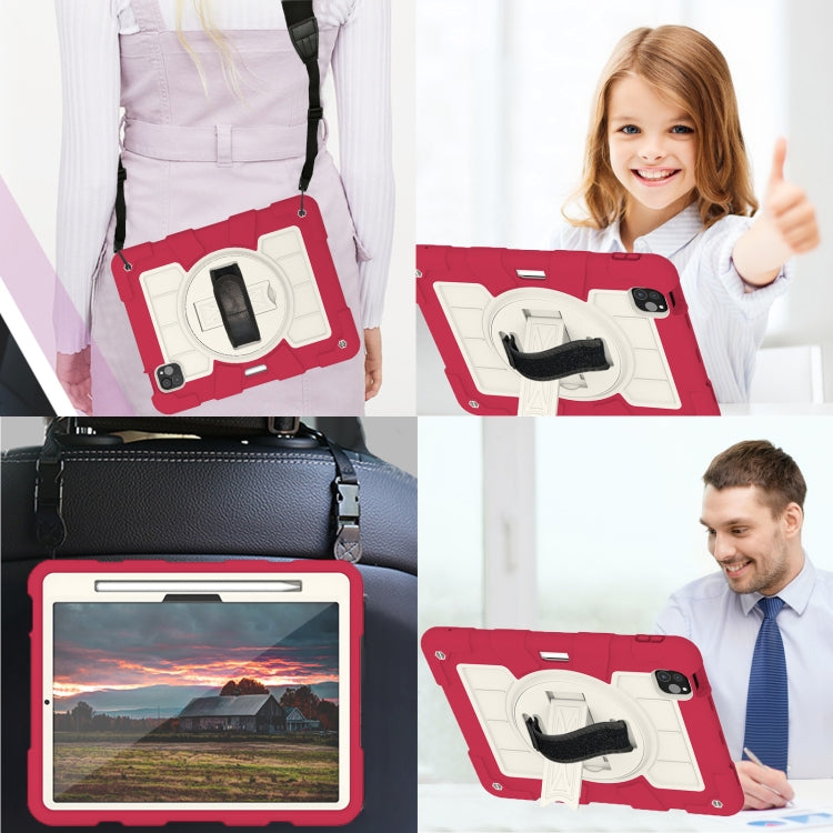 For iPad Air 11 2025 / 2024 Silicone Hybrid PC Shockproof Tablet Case with Shoulder Strap(Feifan Magenta)
