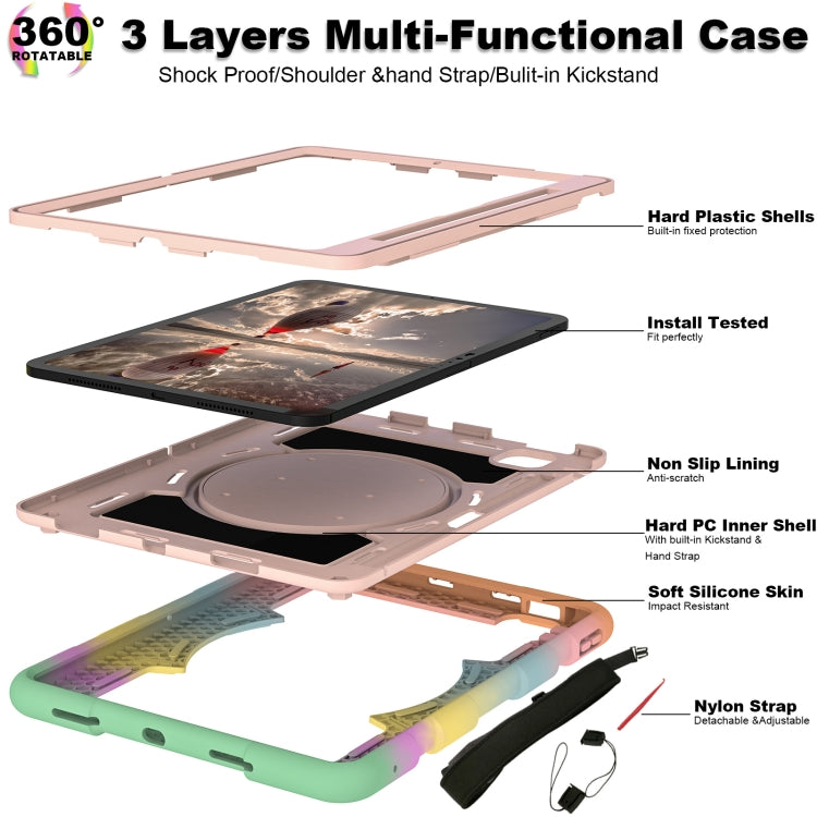 For iPad Pro 11 2024 Silicone Hybrid PC Shockproof Tablet Case with Shoulder Strap(Colorful Gold)