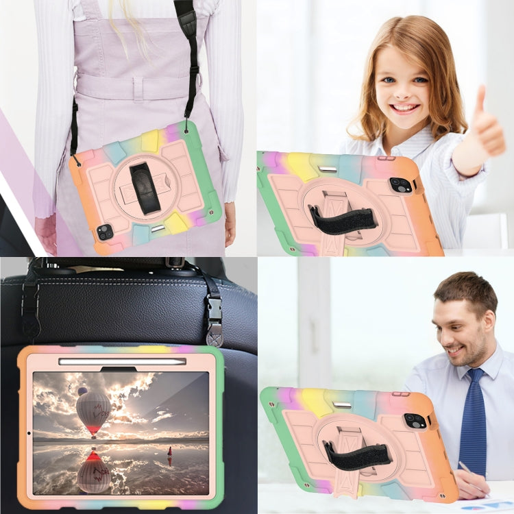 For iPad Pro 11 2024 Silicone Hybrid PC Shockproof Tablet Case with Shoulder Strap(Colorful Gold)