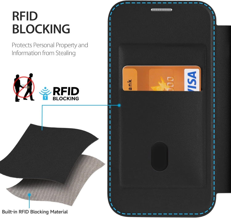 For iPhone 16 RFID Blocking Adsorption Flip MagSafe Leather Phone Case(Khaki)