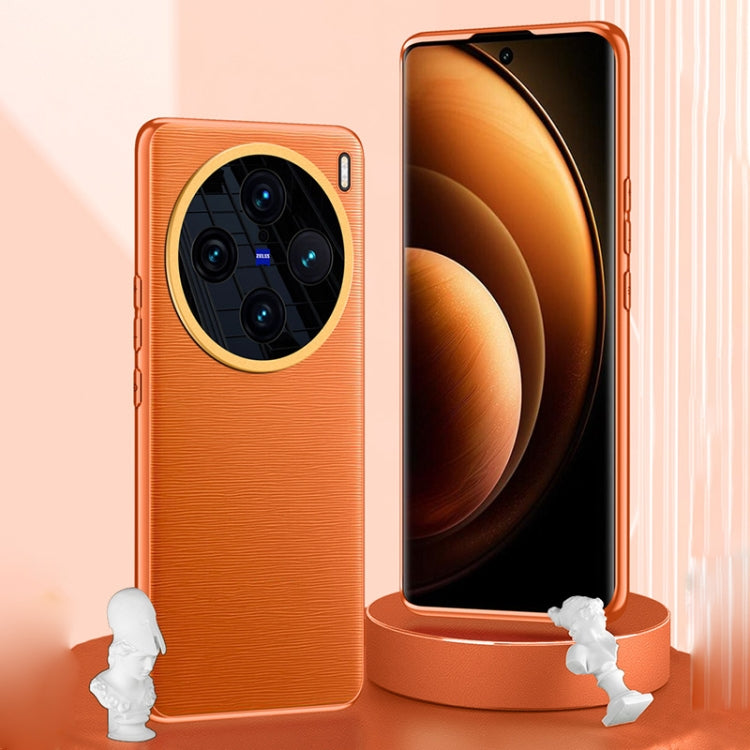 For vivo X100 Pro Plain-leather All-inclusive Shockproof Phone Case(Orange)
