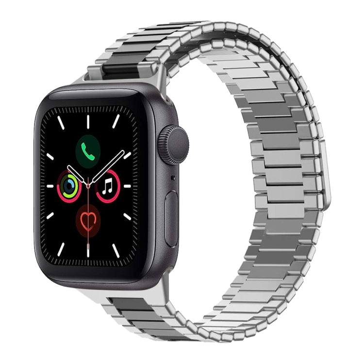For Apple Watch Series 5 44mm Bamboo Magnetic Stainless Steel Metal Watch Strap(Silver Black)