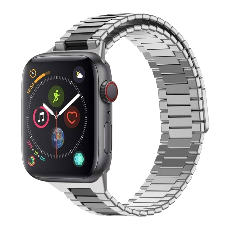 For Apple Watch Series 4 44mm Bamboo Magnetic Stainless Steel Metal Watch Strap(Silver Black)