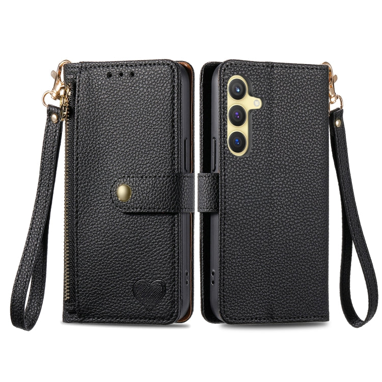 For Samsung Galaxy S24 5G Love Zipper Lanyard Leather Phone Case(Black)