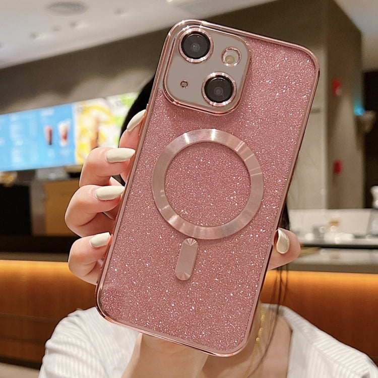 For iPhone 14 Plus MagSafe Glitter Electroplating TPU Phone Case(Rose Gold)