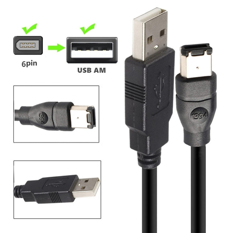 JUNSUNMAY Firewire IEEE 1394 6 Pin Male to USB 2.0 Male Adaptor Convertor Cable Cord, Length:1.8m - USB Cable by JUNSUNMAY | Online Shopping South Africa | PMC Jewellery | Buy Now Pay Later Mobicred
