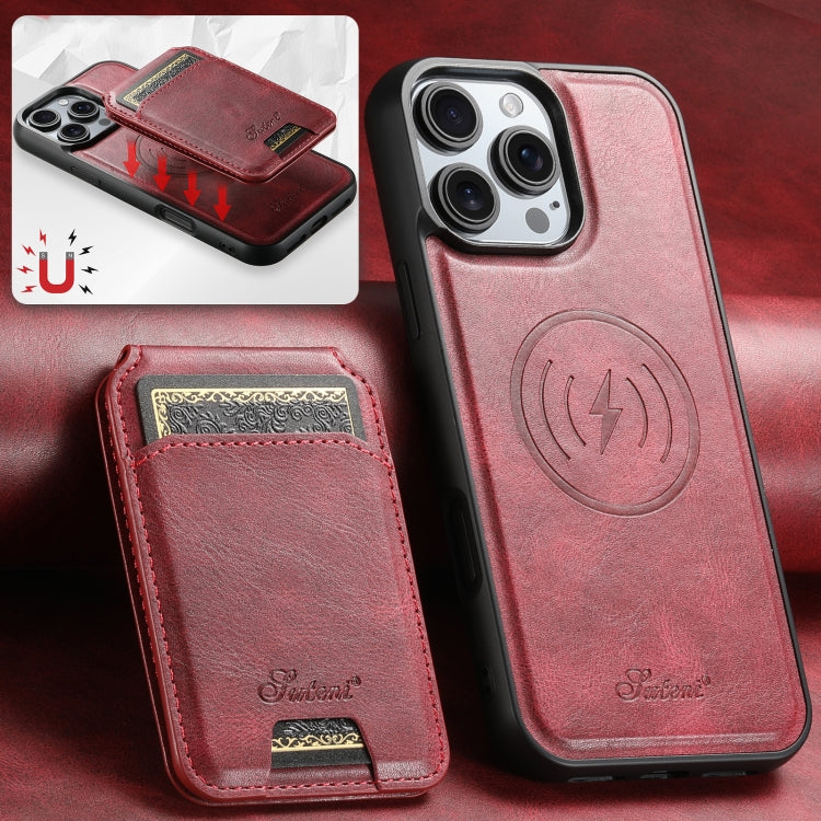 For iPhone 16 Suteni H15 MagSafe Oil Eax Leather Detachable Wallet Back Phone Case(Red)