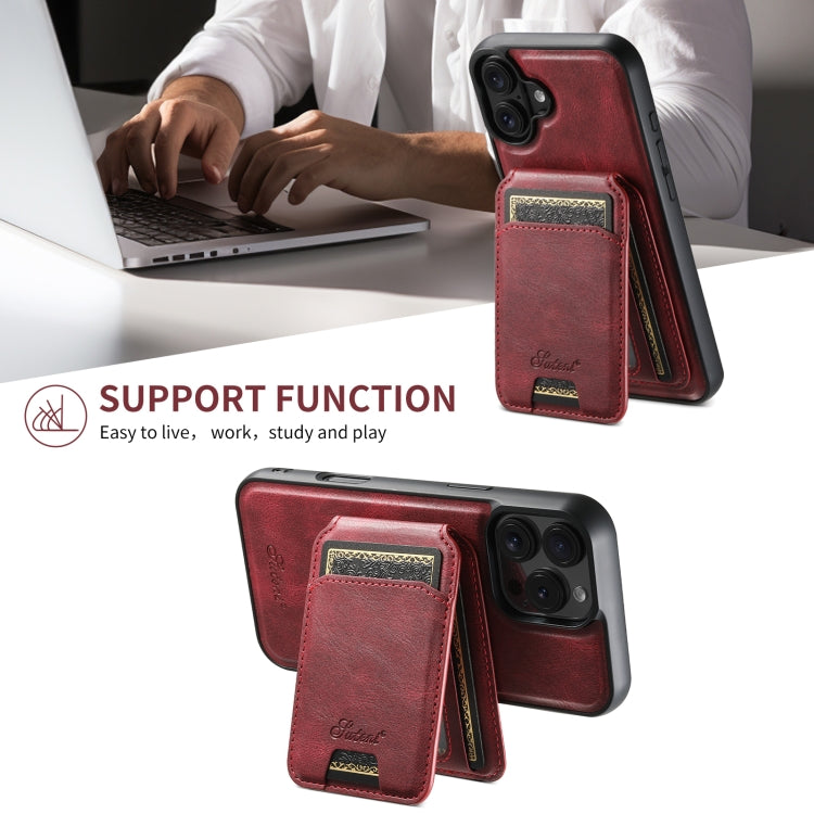 For iPhone 16 Suteni H15 MagSafe Oil Eax Leather Detachable Wallet Back Phone Case(Red)