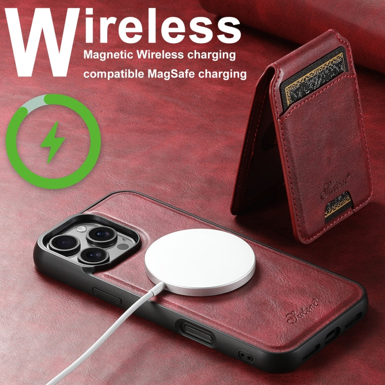 For iPhone 16 Suteni H15 MagSafe Oil Eax Leather Detachable Wallet Back Phone Case(Red)
