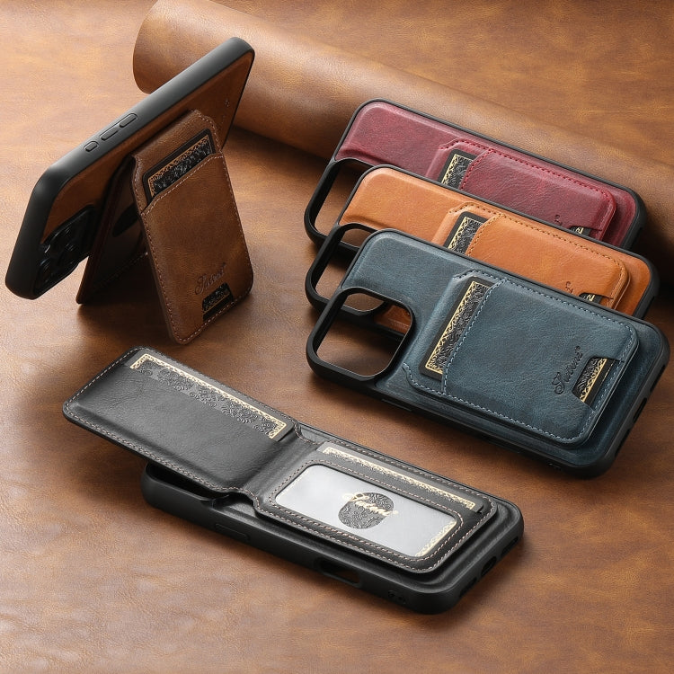 For iPhone 16 Suteni H15 MagSafe Oil Eax Leather Detachable Wallet Back Phone Case(Red)