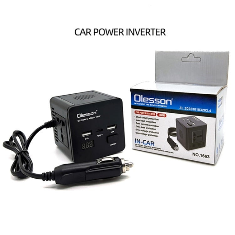 With LED Digital Display Car Power Inverter 150W Power Socket 2Type-C+2USB Car Charger - Car Charger by PMC TechLife | Online Shopping South Africa | PMC TechLife | Buy Now Pay Later Mobicred