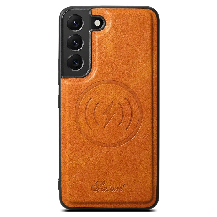 For Samsung Galaxy S22 5G Suteni H15 Oil Eax Leather Detachable Wallet Back Phone Case(Khaki)
