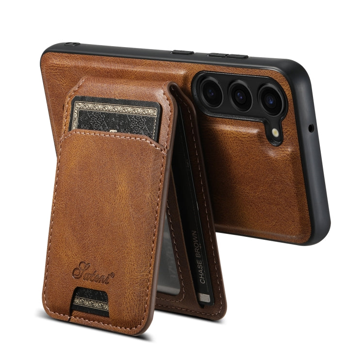 For Samsung Galaxy S24 5G Suteni H15 Oil Eax Leather Detachable Wallet Back Phone Case(Khaki)