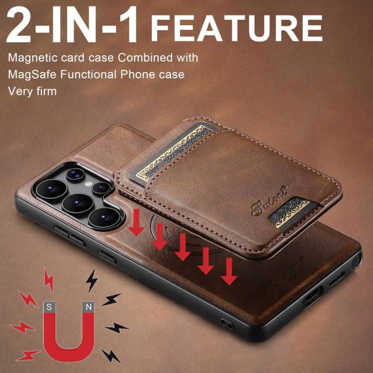 For Samsung Galaxy S25 Ultra 5G Suteni H15 Oil Eax Leather Detachable Wallet Back Phone Case(Brown)