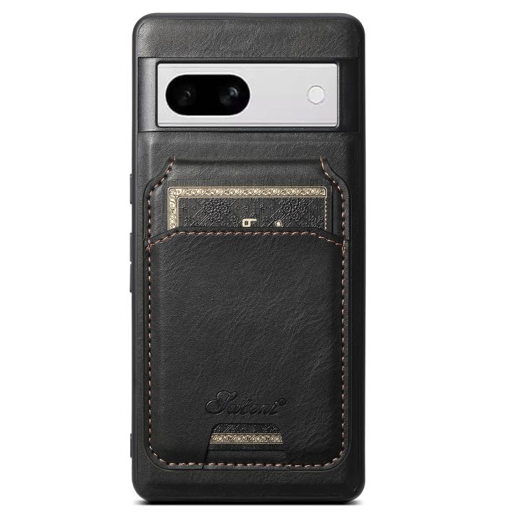 For Google Pixel 8a Suteni H15 Oil Eax Leather Detachable Wallet Back Phone Case(Black)