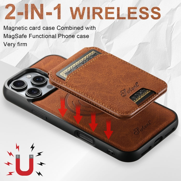 For iPhone 16 Plus Suteni H16 Litchi Texture Leather Detachable Wallet Back Phone Case(Khaki)