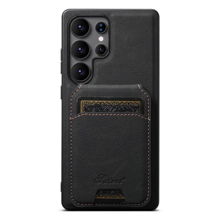 For Samsung Galaxy S25 Ultra 5G Suteni H16 Litchi Texture Leather Detachable Wallet Back Phone Case(Black)