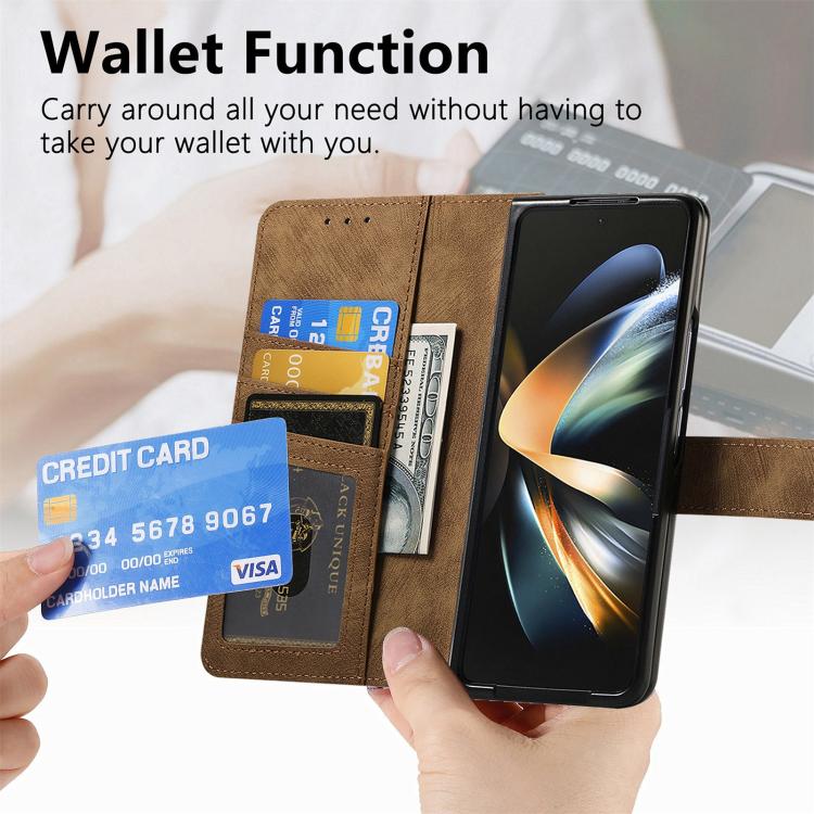 For Samsung Galaxy Z Fold4 Retro MagSafe Magnetic Zipper Wallet Leather Phone Case(Brown)