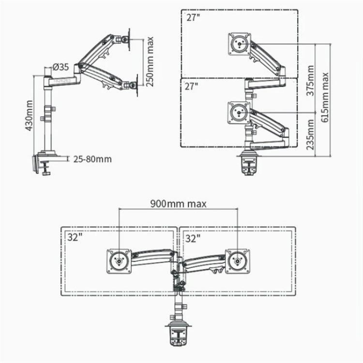 NORTH BAYOU NB H180 FP-2 Laptop Gas Spring Full Motion Dual Arm Clamp 22