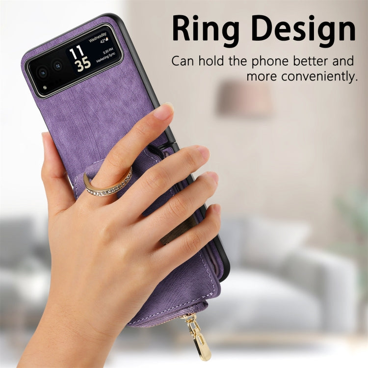 For Motorola Razr 40 Retro Skin-feel Ring Multi-card Wallet Phone Case(Purple)