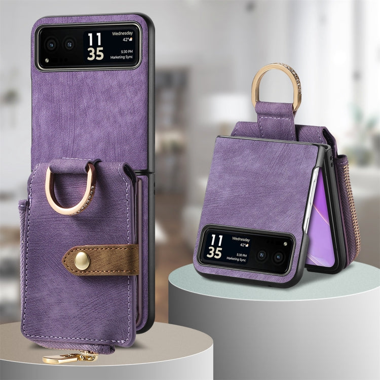 For Motorola Razr 40 Retro Skin-feel Ring Multi-card Wallet Phone Case(Purple)