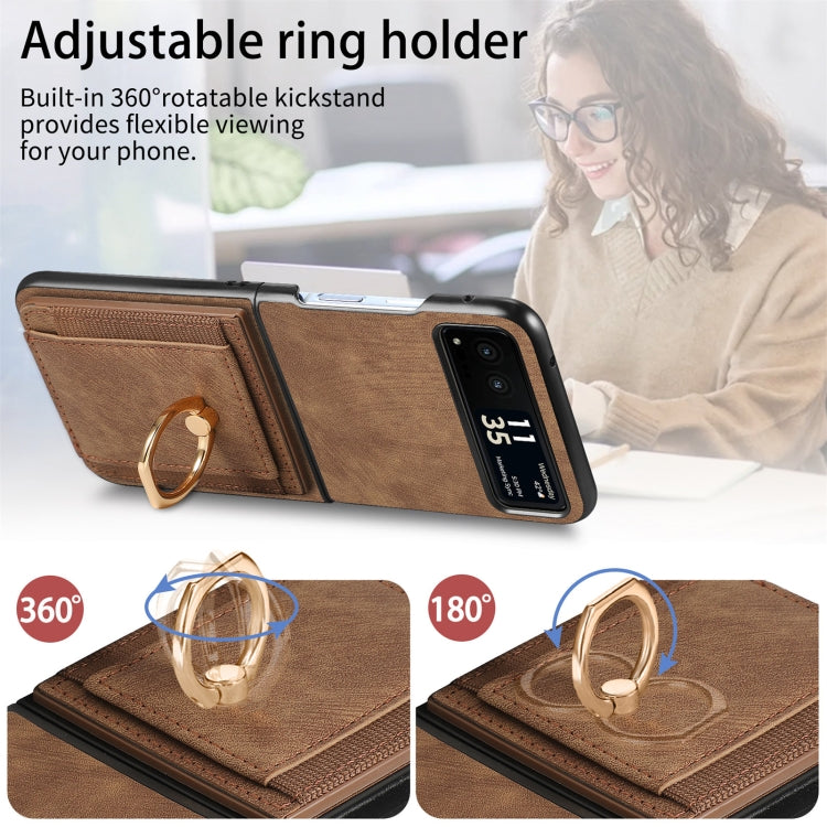 For Motorola Razr 40 Ultra Retro Skin-feel Ring Multi-card Wallet Phone Case(Brown)